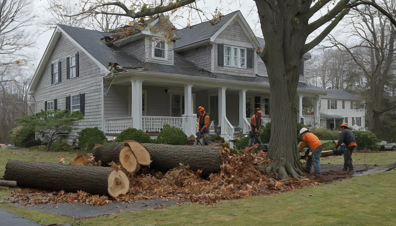 A local tree provider clearing a fallen tree near a home in the Brockton area
